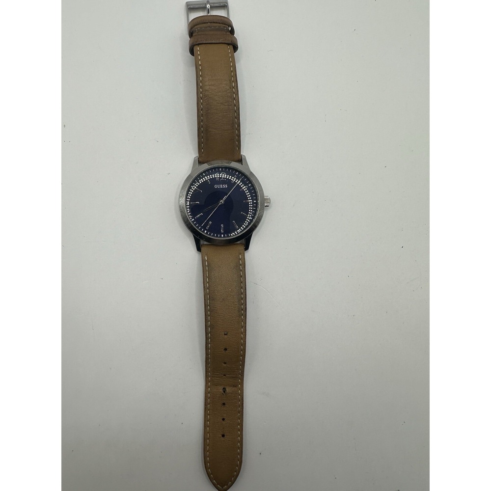 Guess Navy Blue Dial U0922G8 Brown Leather New Battery 39mm 8" Watch steel Q - Picture 4 of 12